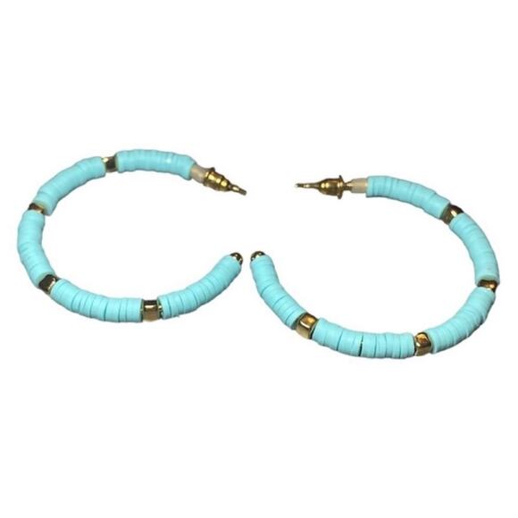 Blue Soft Clay Bead Open Hoop Earrings - Picture 3 of 4
